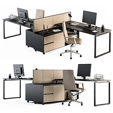 Cream and Black 38-Piece Employee Office Set 3D model image 1 