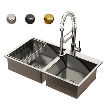 Versatile Double Bowl Sink: Golden, Stainless Steel, Black 3D model image 1 