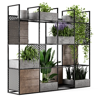 Rustic Metal Shelf with Indoor Plants 3D model image 1 