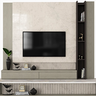 Modern TV Wall Set with 65" TV 3D model image 1 