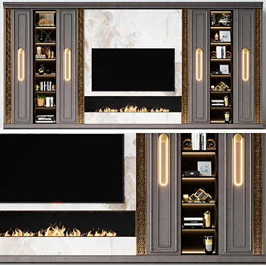 Modern TV Wall with Fireplace 3D model image 1 