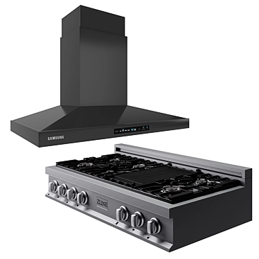 Sleek Metal Hood & Stove Combo 3D model image 1 