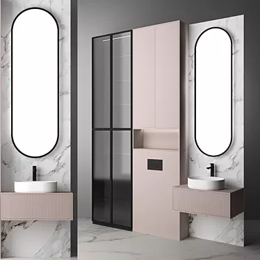Modern Bathroom Set with Sink, Mirror, Cabinet, Lighting, and Installation 3D model image 1 