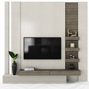 Sleek TV Wall Set with 55" Screen 3D model image 1 