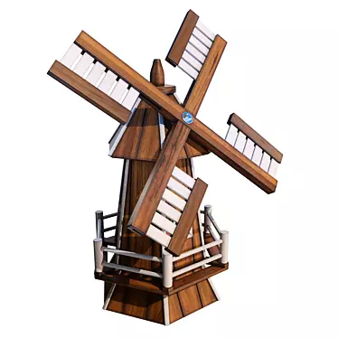 Rustic Wooden Garden Windmill 3D model image 1 