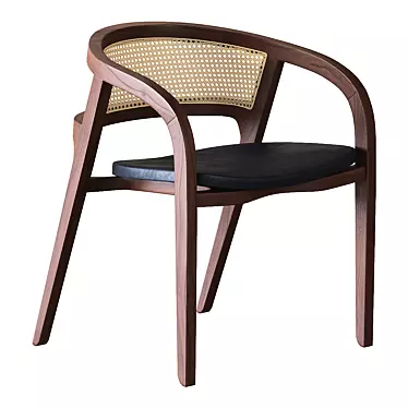 Modern Wooden Dining Chair with Rattan Back 3D model image 1 