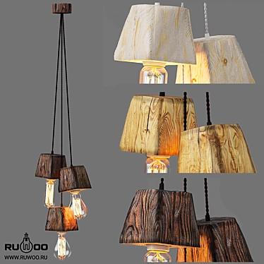 Querk_03 Handcrafted Wooden Pendant Light 3D model image 1 