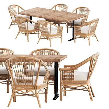 Rattan Charm: Teak Outdoor Table with Bermuda Rattan Chair 3D model image 1 