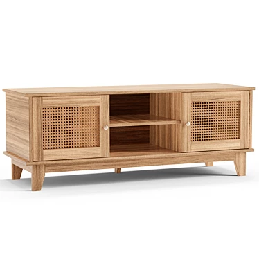 Boho Woven Rattan Media Console 3D model image 1 