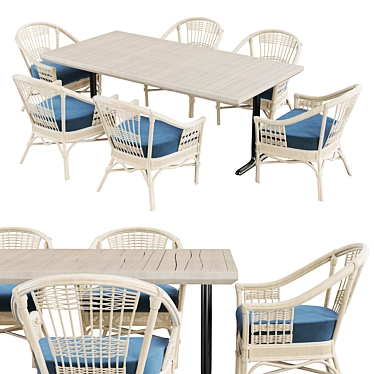 White Rattan Table Set 3D model image 1 