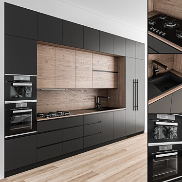 Modern Wood and Black Kitchen 3D model image 1 