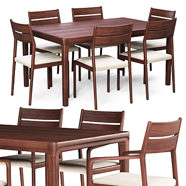 Modern Walnut Dining Set - Table & Chairs 3D model image 1 