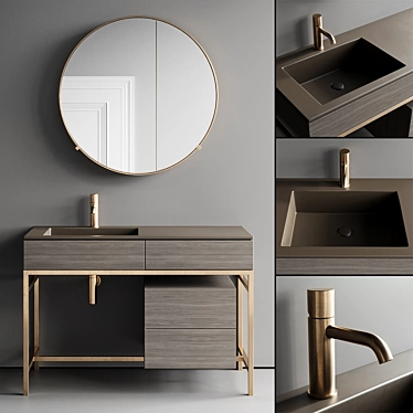 Ceramica Cielo Milano Set 2: Milano Vanity Unit & Catini Round Mirror 3D model image 1 