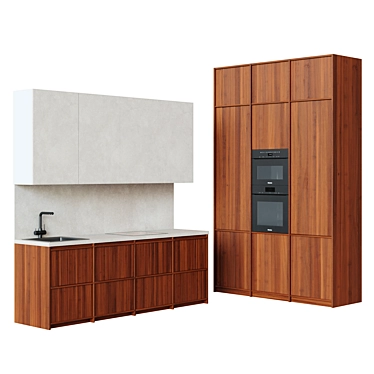 Elegant Wood Kitchen with Miele Appliances 3D model image 1 