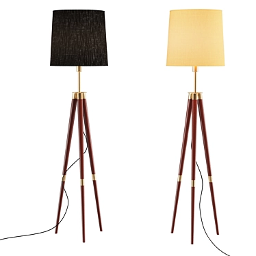 Scandinavian-style floor lamp with three wooden uprights and a textile shade Article: bison01