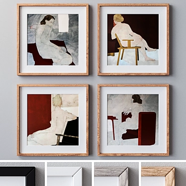 4-Piece Photo Frames Set: White, Black, Gray Wood, Beige Wood 3D model image 1 