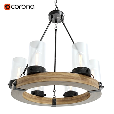 Rustic Wood and Metal Chandelier 3D model image 1 