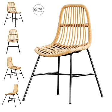Light Brown Rattan Dining Chair 3D model image 1 