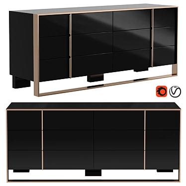 Contemporary Nova Domus Cartier Dresser: Black Gloss & Matte Rose Gold Finish 3D model image 1 