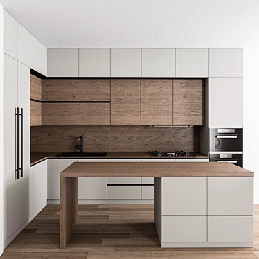 Modern Wood and Gray Kitchen 48 3D model image 1 