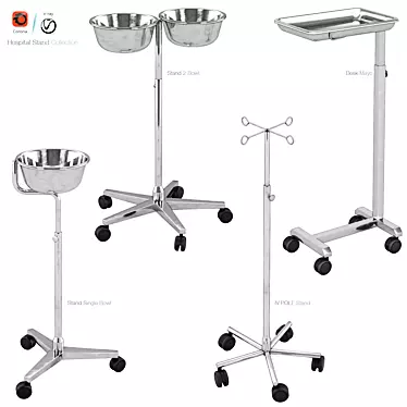Hospital Stand: IV Pole, Desk Mayo, Stand Bowl 3D model image 1 