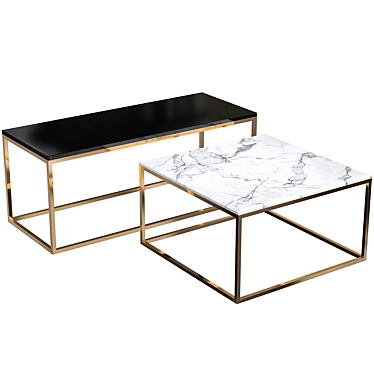 Modern Gold Cube Long Coffee Table 3D model image 1 