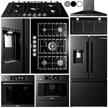 Bosch Collection: Gas Cooktop, Refrigerator, Oven, Coffee Maker & Hood 3D model image 1 