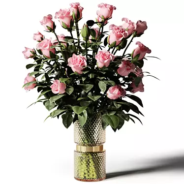 Pink Rose Bouquet in Glass Vase 3D model image 1 