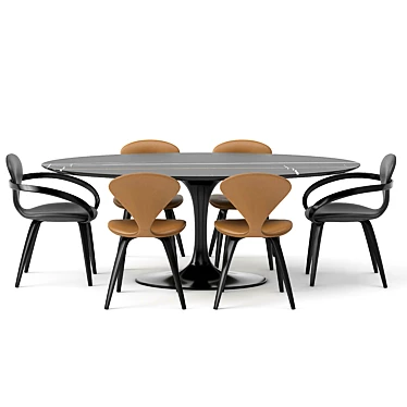 Elegant Oval Table Set with Apriori T in Sahara Noir 3D model image 1 