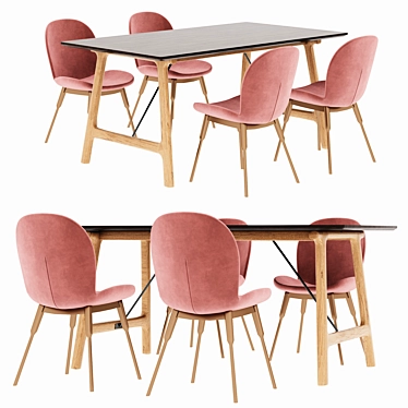 Elegant Timber and Velvet Chair Set 3D model image 1 