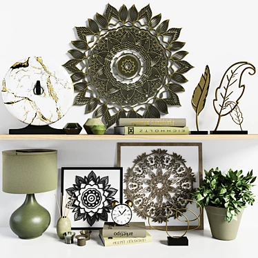 Elegant Decor Set: Shelf, Vases, Lamp 3D model image 1 
