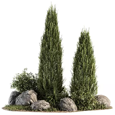 Nature's Oasis: Tree and Bush Garden Set 3D model image 1 