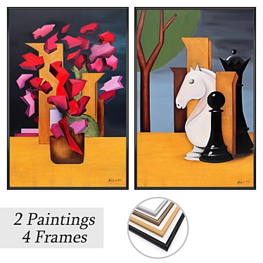 Versatile Wall Art Set 3591 with 2 Paintings & 4 Frame Options 3D model image 1 
