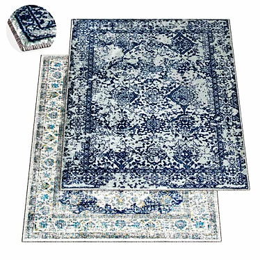 Vintage Blue Persian Rug - Distressed Elegance 3D model image 1 