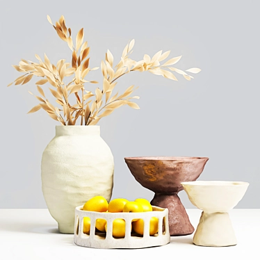 Lemony Delight: Decorative Vase Set 3D model image 1 