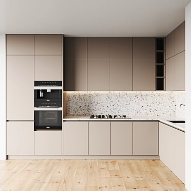 Modern Kitchen Set: Gas Hob, Oven, Coffee Machine, Sink & Hood 3D model image 1 