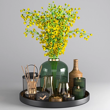 Floral Tray Decor Set 3D model image 1 