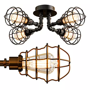 Rustic Metal Twisted Pipe Ceiling Lamp 3D model image 1 