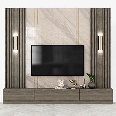 Modern TV Wall Set with 65" Screen 3D model image 1 