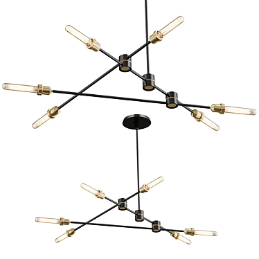 6-Light Industrial Linear Chandelier 3D model image 1 