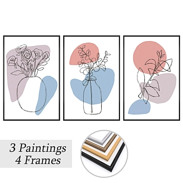  'Artful Trio: Set of 3 Wall Paintings' 3D model image 1 