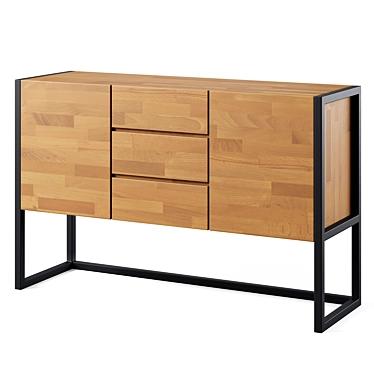 Rustic Oak and Metal Sideboard 3D model image 1 