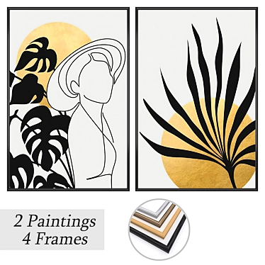 Elegant Wall Art Set with Frame Options 3D model image 1 