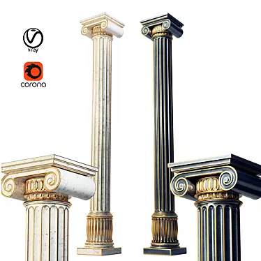 Elegant Classic Column - Black & Gold/White & Gold 3D model image 1 