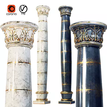 Classic Column No. 03 | Black & Gold/White & Gold | UV Mapped 3D model image 1 