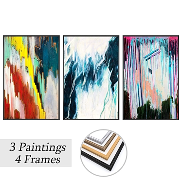 Elegant Frames Set with 3 Wall Paintings 3D model image 1 