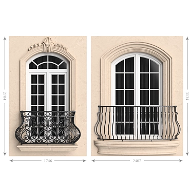 Elegant Stucco Balcony Set 3D model image 1 