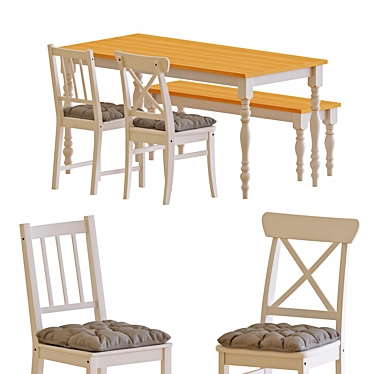 Scandinavian Oak Dining Set 3D model image 1 