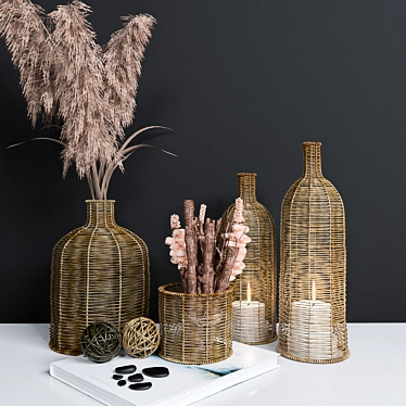 Wicker Decor Set: Vray Material, FBX & OBJ - Material Library 3D model image 1 