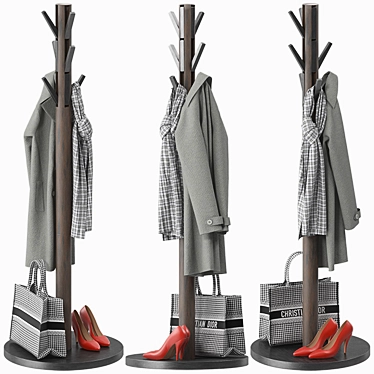 Solid Wood Coat Stand | Freestanding & Stylish 3D model image 1 